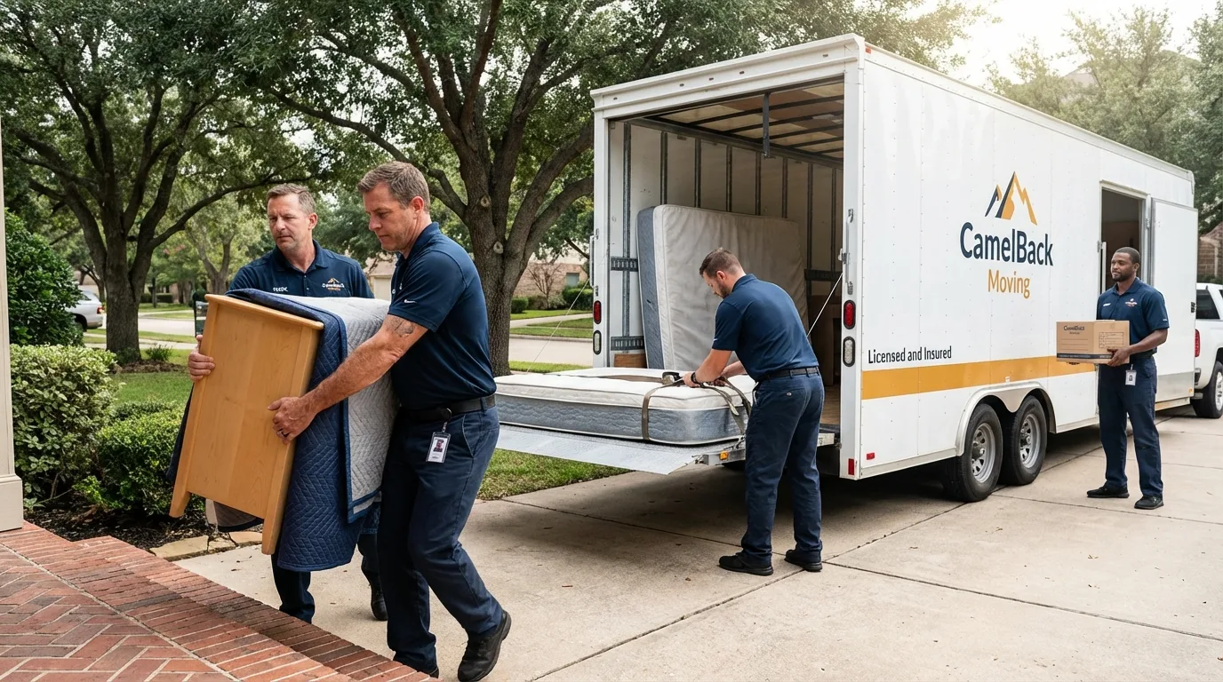 Crew loading residential truck for cross-state move from Eldridge, CA